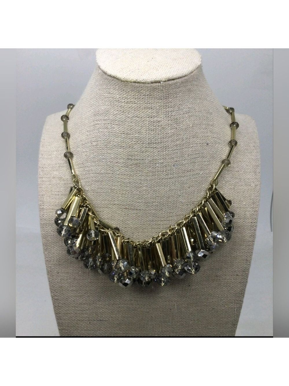 Stunning Signed Talbot's Gold Tone & Faceted Glass Statement Necklace 21"